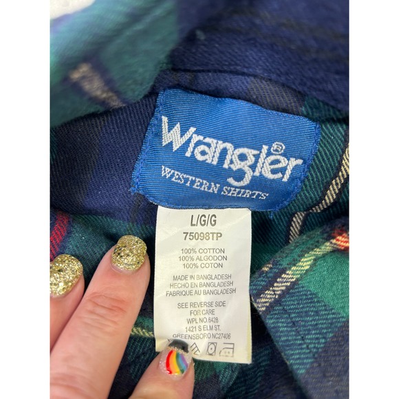 Wrangler Men's L Multicolor Plaid Pearl Snap Cotton Western Button-Up Shirt - Picture 3 of 6